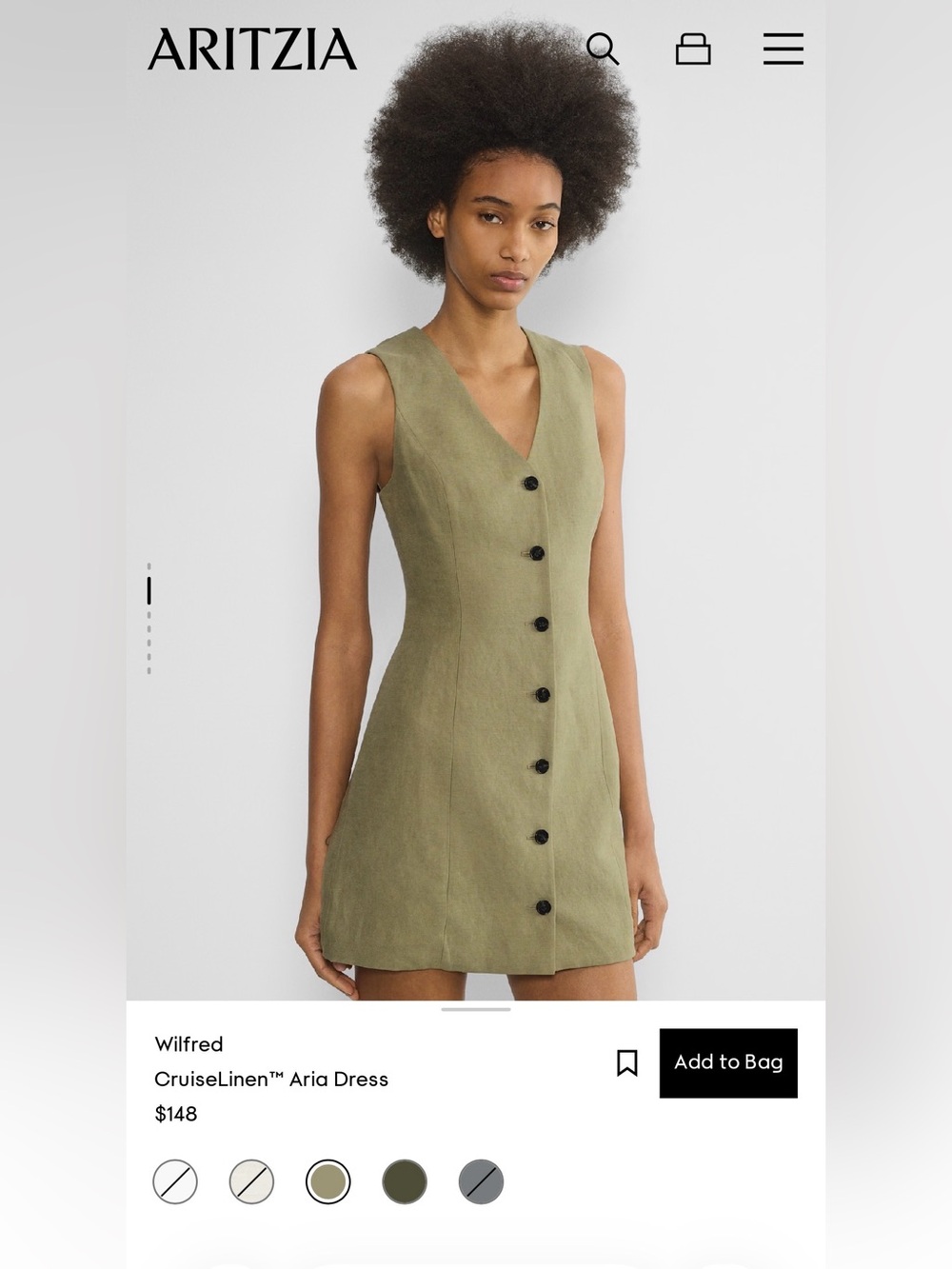 Aritzia Wilford CruiseLine Aria Tan Button-Front V-Neck Vest Mini Dress